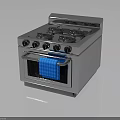 Modern Stainless Steel Kitchen Gas Stove And Oven With Four Burners And Blue Towel
