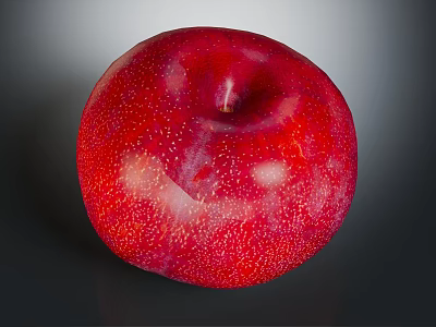 Fresh Juicy Red Plum With Shiny Surface And Tiny Dots On Dark Background Showing Reflection 3d model