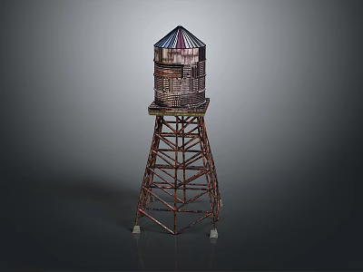 Water Tower Model With Metal Frame Structure And Colorful Roof Design 3d model