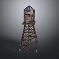 Water Tower Model With Metal Frame Structure And Colorful Roof Design