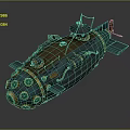 Steampunk Submarine Model With Teal Gold Finish Wooden Deck And Round Portholes