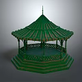 Traditional Green Octagonal Gazebo With Carved Railings Spire Top And Steps