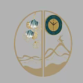 Decorative Circular Wall Clock Featuring Ginkgo Leaves Deer And Mountain Wave Designs 3d model
