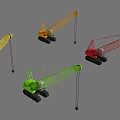Yellow Red Green Tracked Cranes With Long Booms And Four Units