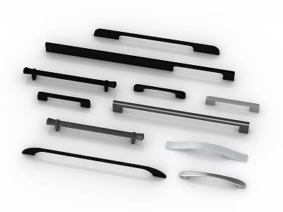 Various Modern Furniture Handles With Black Silver Metal Designs For Cabinets And Drawers 3d model