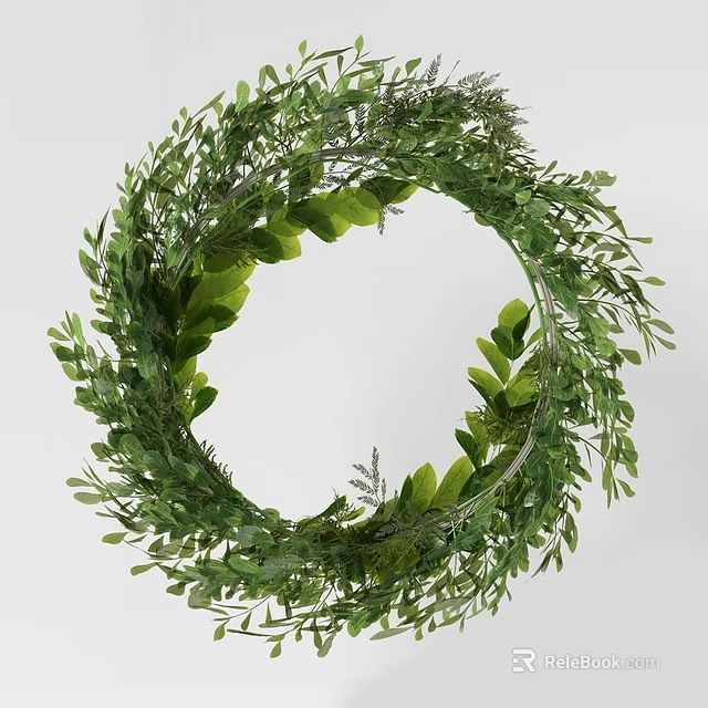 Natural Green Floral Wreath Made With Fresh Leafy Branches For Home Decor 3d model 