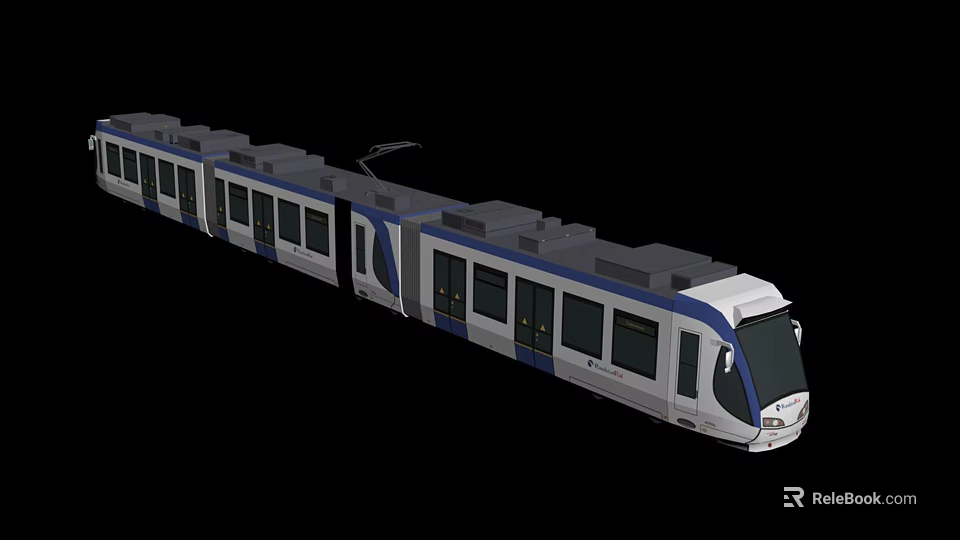 Technology Exhibition Hall Showcasing Modern Electric Tram Model With Sleek Design 3d model 