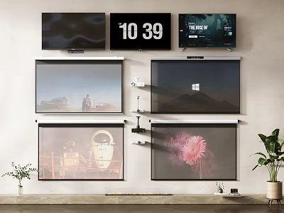 Projection Monitoring System With Multiple Wall Mounted Screens Showing Various Displays 3d model