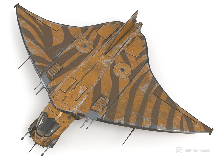 Orange Tiger Stripe Fighter Jet With Angular Wing Design And Weathered Texture 3d model 