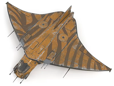 Orange Tiger Stripe Fighter Jet With Angular Wing Design And Weathered Texture 3d model
