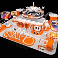 Chadmi Game World Expo Exhibition Booth With Orange White Design And Digital Display Screens