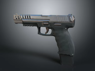 Modern Military Style Pistol Featuring Metal Frame Textured Grip And Ergonomic Design 3d model