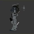 3D Rendered Mechanical Robot Character With Blue Gray Armor Standing Pose And Light Details