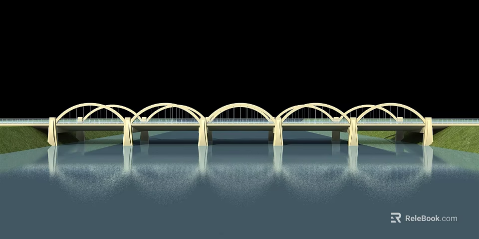 Modern Arched Bridge Design With Multiple Arches And Water Reflection 3d model