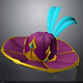 Pink And Yellow Decorative Hat With Blue Streamers And Gemstone Accents