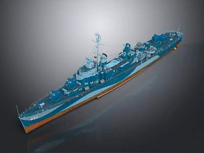 Realistic Warship Scale Model Featuring Deck Turrets Mast and Hull Details 3d model