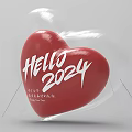 Red Heart Shaped Inflatable Decoration with HELLO 2024 Text for Party Events