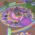 Colorful Children's Play Area With Circular Floor Design Carousel Structure And Slide