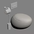 Modern White Toilet With Black Toilet Paper Holder Toilet Brush and Panel