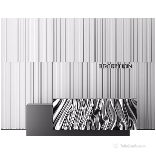 Modern Reception Background Wall Interior Design With Striped Textured Panels And Reception Desk 3d model 