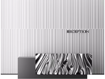 Modern Reception Background Wall Interior Design With Striped Textured Panels And Reception Desk 3d model