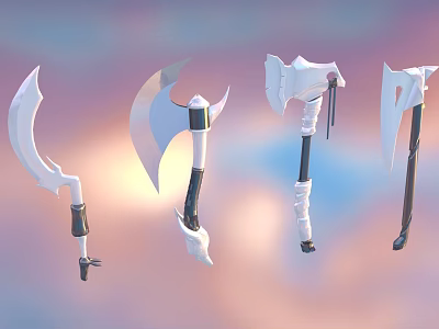 Four Unique Battle Axes Featuring Ornate Handles And Modern Fantasy Design 3d model
