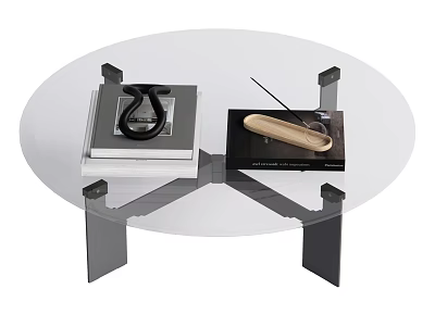 Modern Glass Top Coffee Table With Metal Frame And Remote Control On Surface 3d model