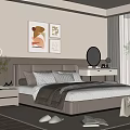 Modern Bedroom Interior With Large Bed Decorative Paintings Nightstands And Mirror Rug