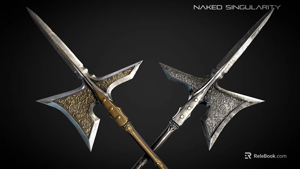 Intricately Designed Decorative Weapons With Gold Silver Accents And Ornate Metal Patterns 3d model 