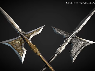 Intricately Designed Decorative Weapons With Gold Silver Accents And Ornate Metal Patterns 3d model