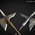 Intricately Designed Decorative Weapons With Gold Silver Accents And Ornate Metal Patterns