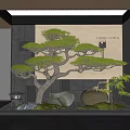 Indoor Zen Landscape With Bonsai Pine Tree Rocks Moss And Wooden Ceiling 3d model