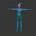 3D Digital Female Character In Teal Bodysuit Standing With Outstretched Arms