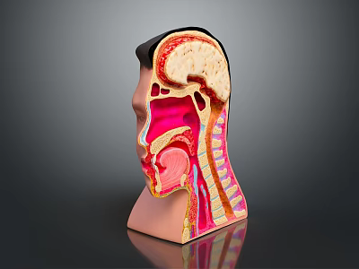 Realistic Human Head Anatomy Model Displaying Internal Organs Such As Brain And Throat 3d model