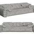 Gray Fabric Multi Person Sofa With Wrinkled Design And Comfortable Cushions 3d model