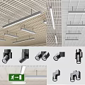 Modern Ceiling Design With Grid Patterns Light Fixtures And Textured Panels 3d model