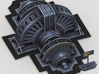Detailed Mechanical Turbine Structure With Metal Blades Base Platform And Industrial Parts 3d model