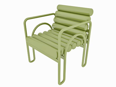 Modern Light Green Leisure Chair with Metal Frame and Slatted Seat Backrest Design 3d model