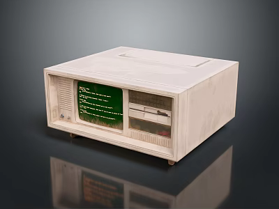 Vintage Desktop Computer With Green Text Display Screen And Retro Design 3d model