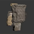 Natural Rock Structure With Metal Bracket Textured Layers And Mossy Accent