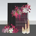 Artistic Decorative Design With Pink White Flowers On Vertical Stripes And Black Background