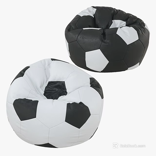 Stylish Modern Soccer Shaped Bean Bag Chairs With Black And White Design 3d model 