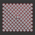 Red Cans Stacked In Pyramid Shape Tower Display On Black Surface