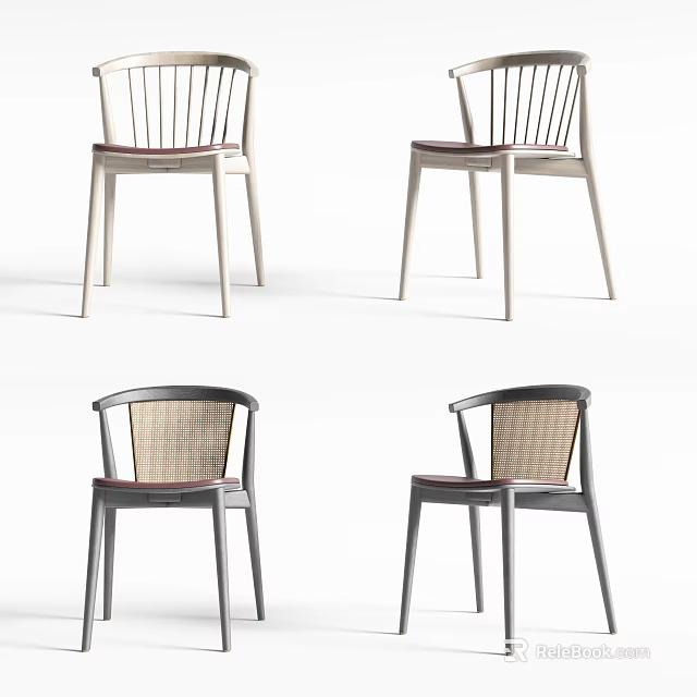 Modern Dining Chairs With Slat Rattan Back Wooden Frame And Light Dark Tones Design 3d model 