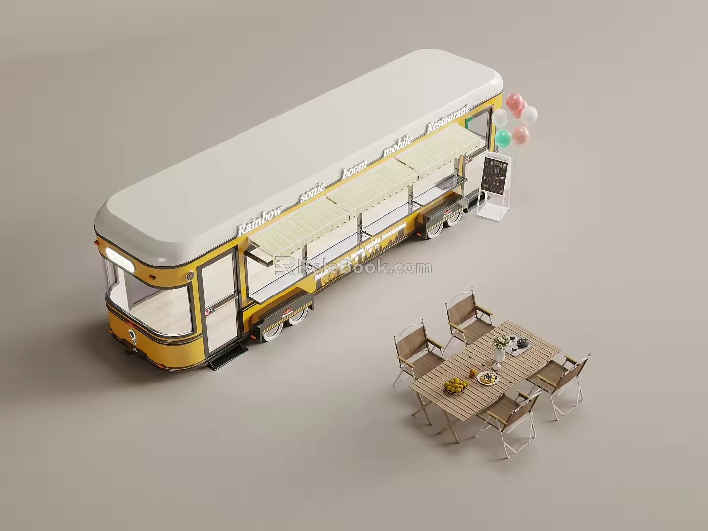 Fast Food Car Tables and Chairs Bus 3d model