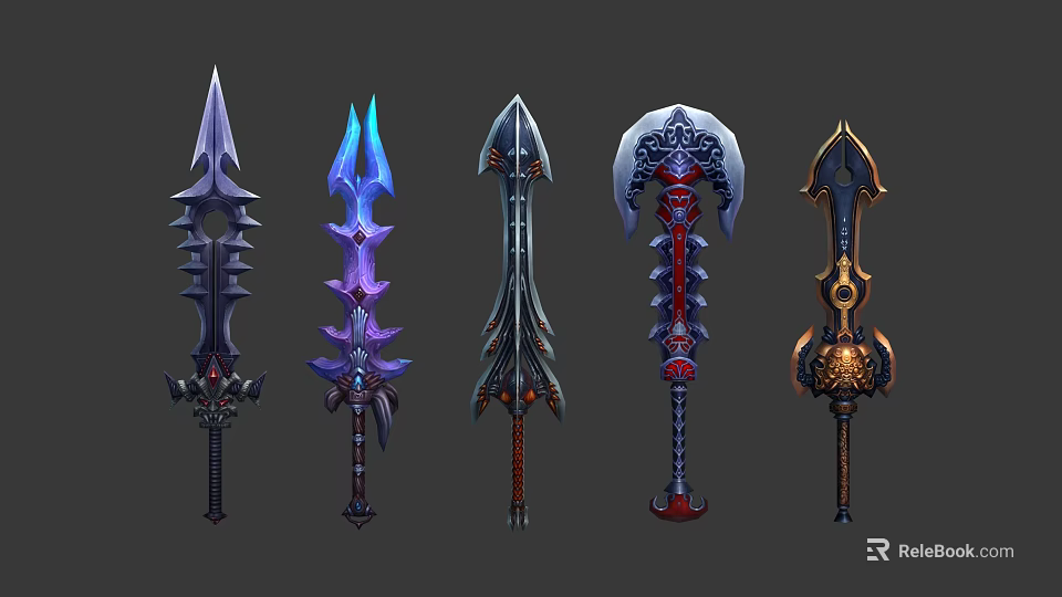 Fantasy Weapons Collection With Decorative Blades Axes And Unique Designs 3d model 
