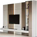 Modern Minimalist TV Wall Design With Wooden Panels Wall-mounted TV And White Console