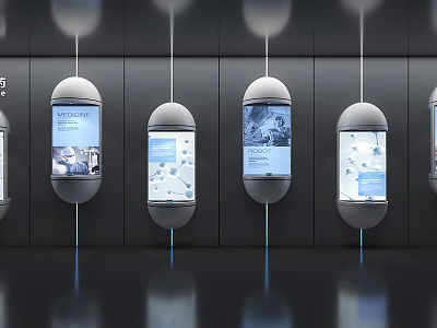 Modern Exhibition Hall With Wall Mounted Digital Displays And Information Screens 3d model