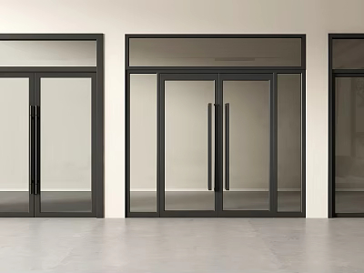 Elegant Modern Double Doors With Glass Panels And Black Frame Design 3d model
