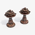 Two Lotus Shaped Brass Candle Holders with Intricate Carvings on Base